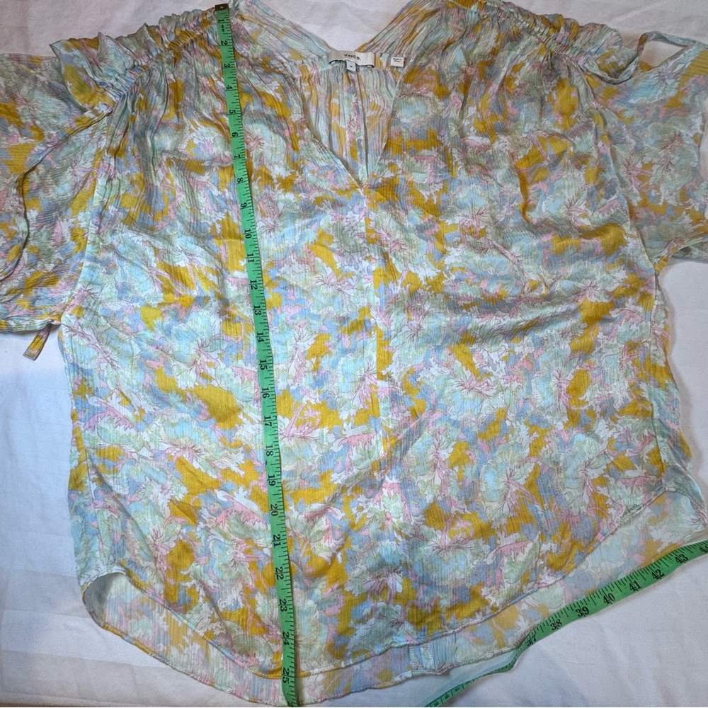 Vince Lotus Ruched Flutter Sleeve Silk Blouse, Size Medium - Picture 10 of 16